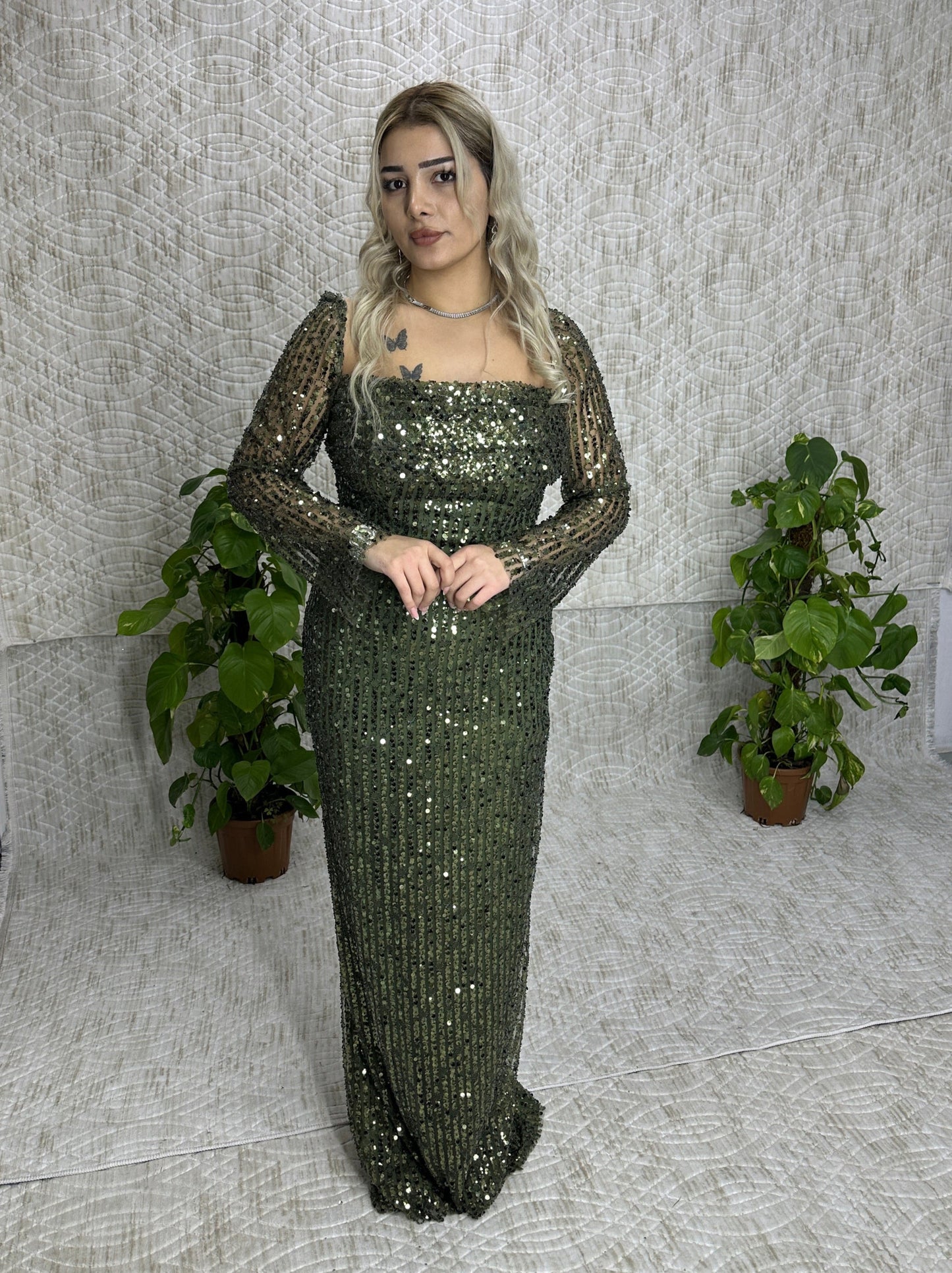 Gül Long Sleeve Evening Dress