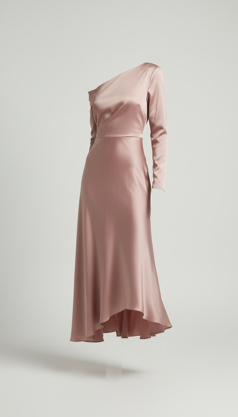 Satin One-Shoulder Midi Dress